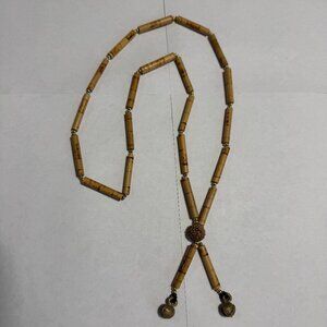 Necklace - Real Bamboo and Metal Long Necklace with Metal Bells